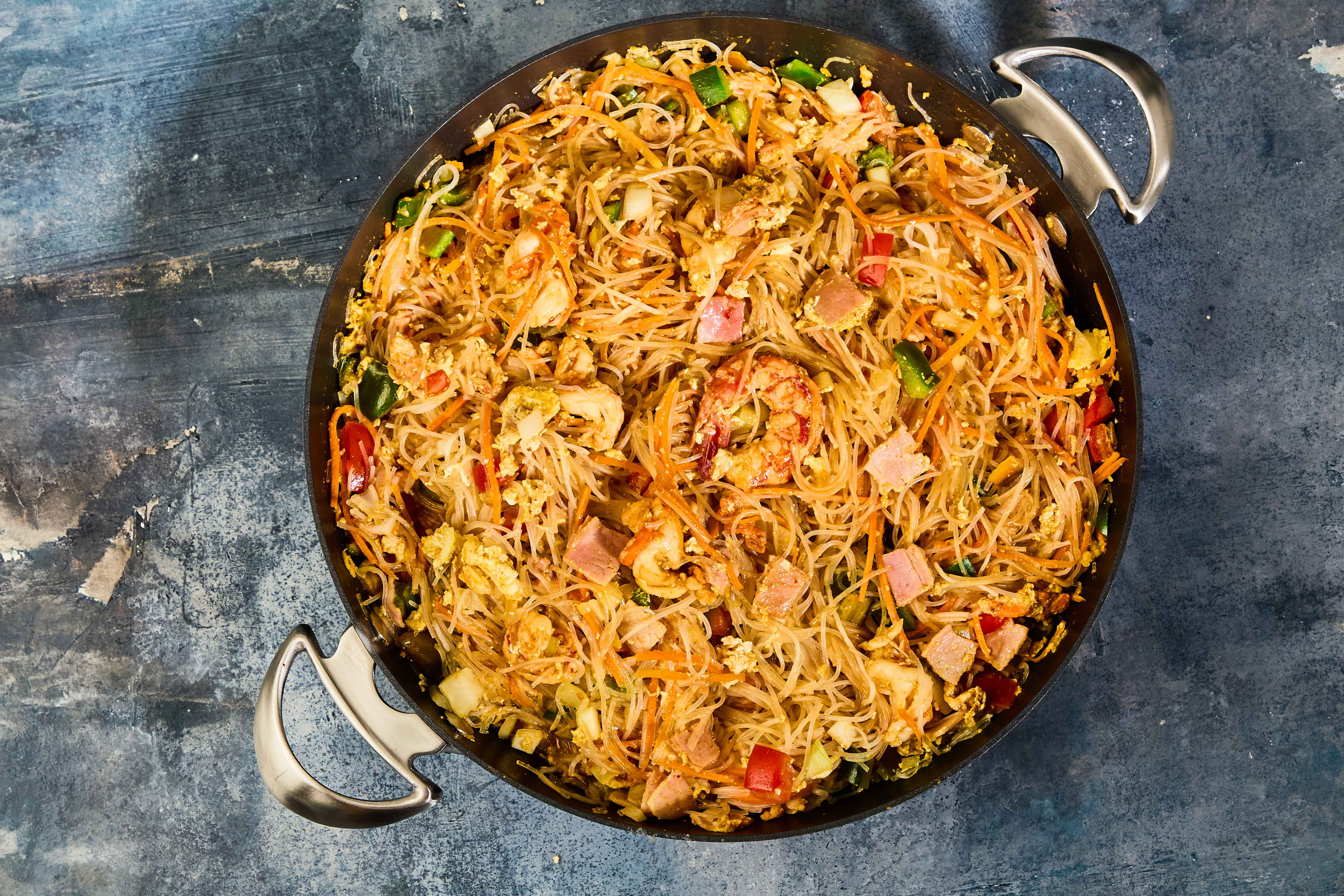 Singapore rice noodles med Vannamei rejer