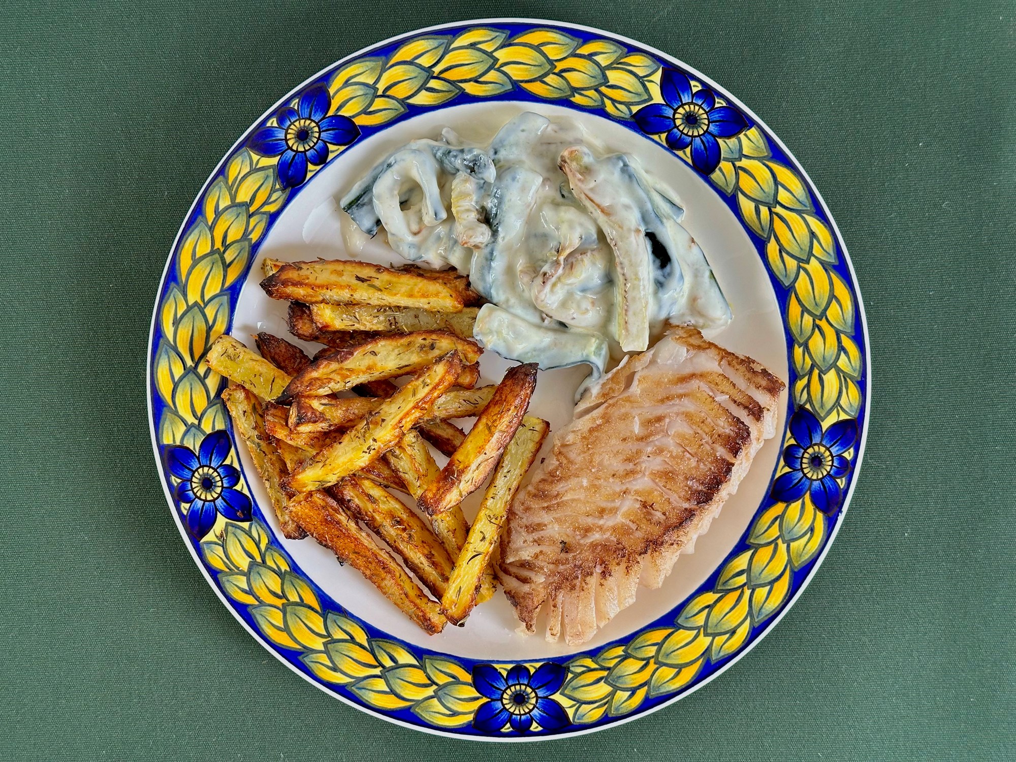 Stegt kulmule med squash tzatziki og pommes fritter