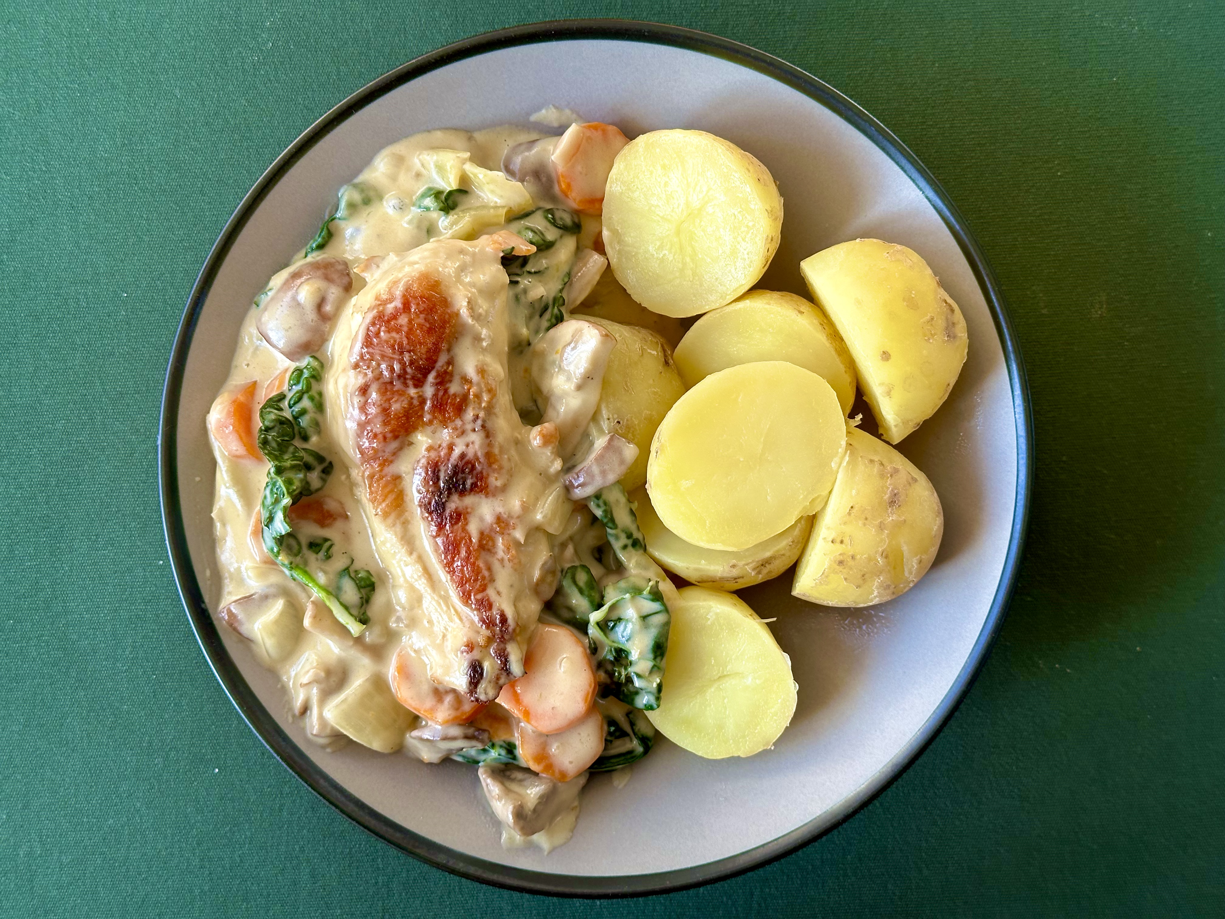 Kyllingebryst med stegte svampe og palmekål