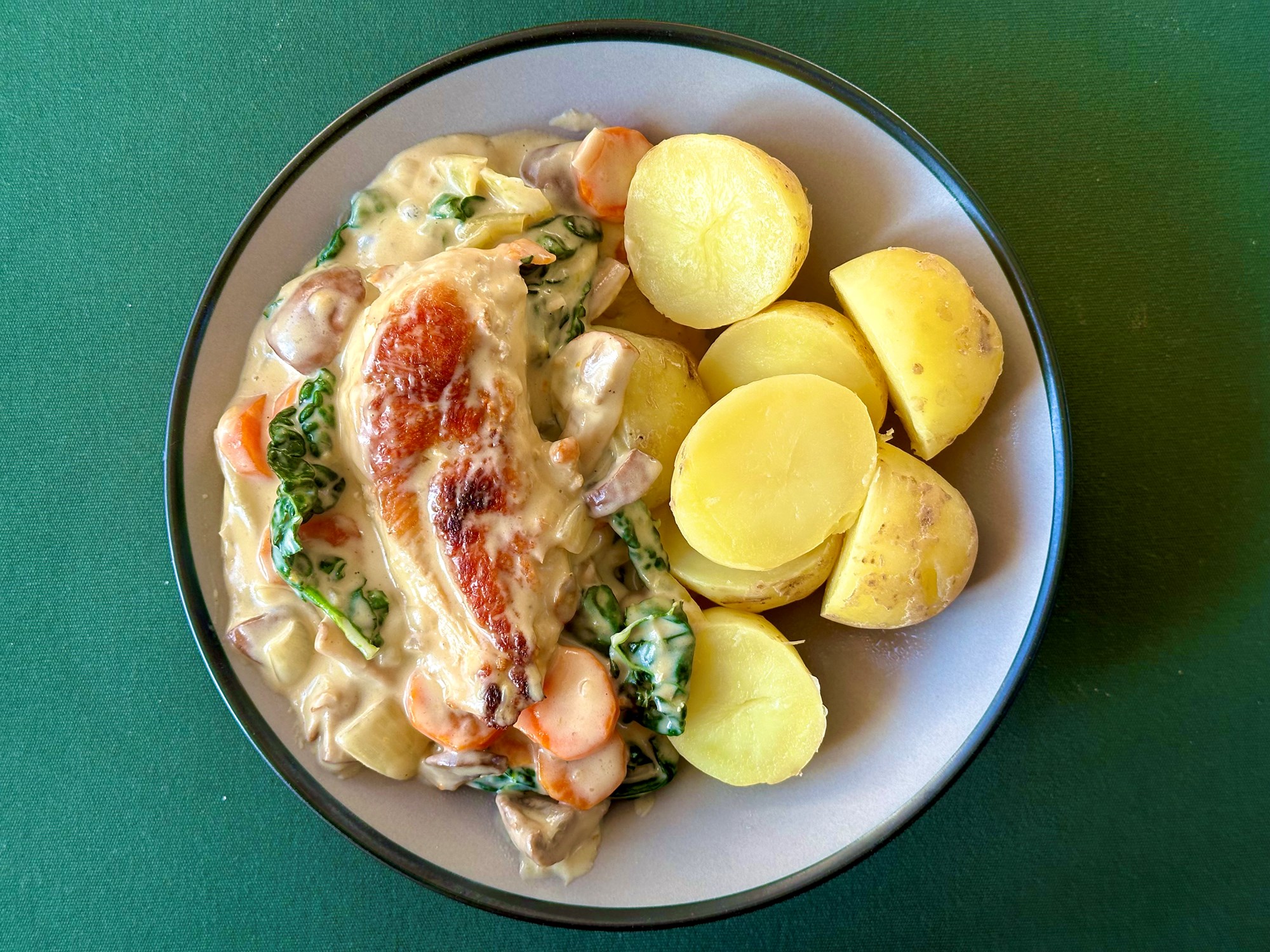 Kyllingebryst med stegte svampe og palmekål