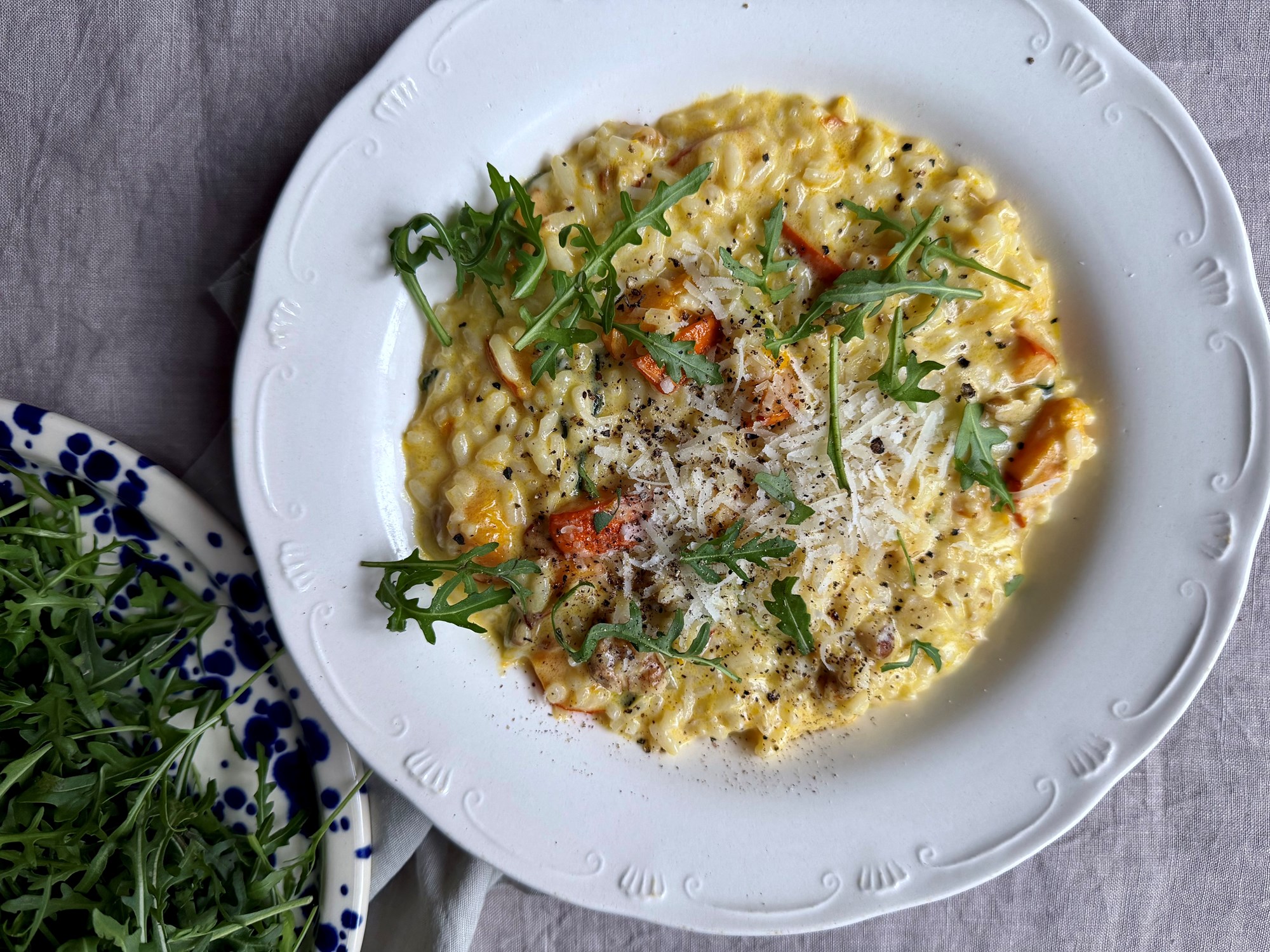 risotto med græskar, valnødder, mascarpone og parmesan