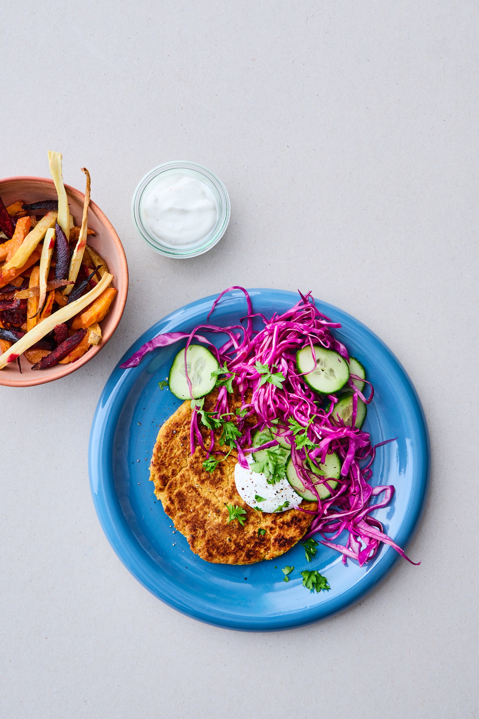 Falafelbøf med sprød topping