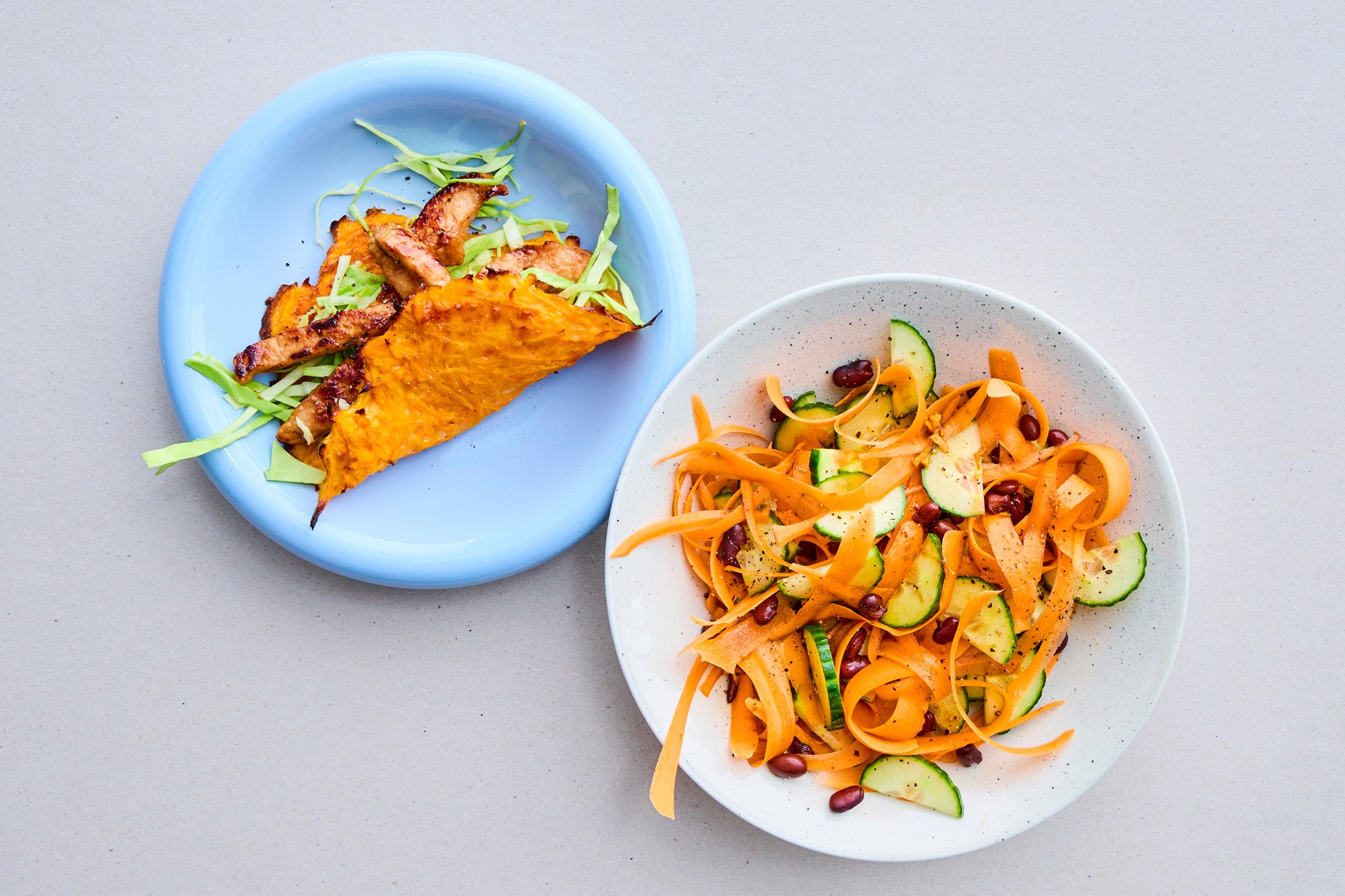 Gulerodstacos med teriyaki-strimler