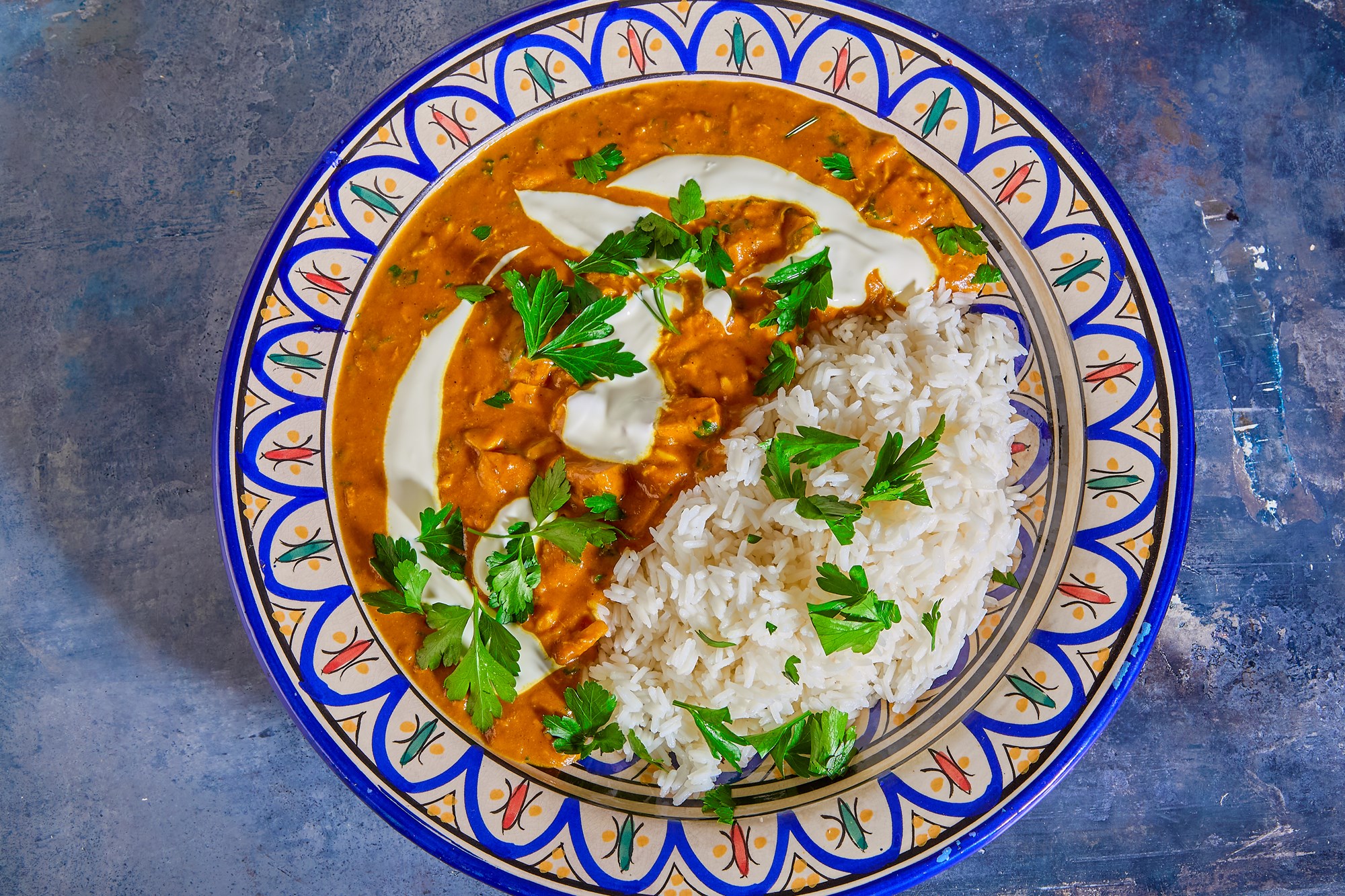 Kashmiri pork korma med cashew og ris