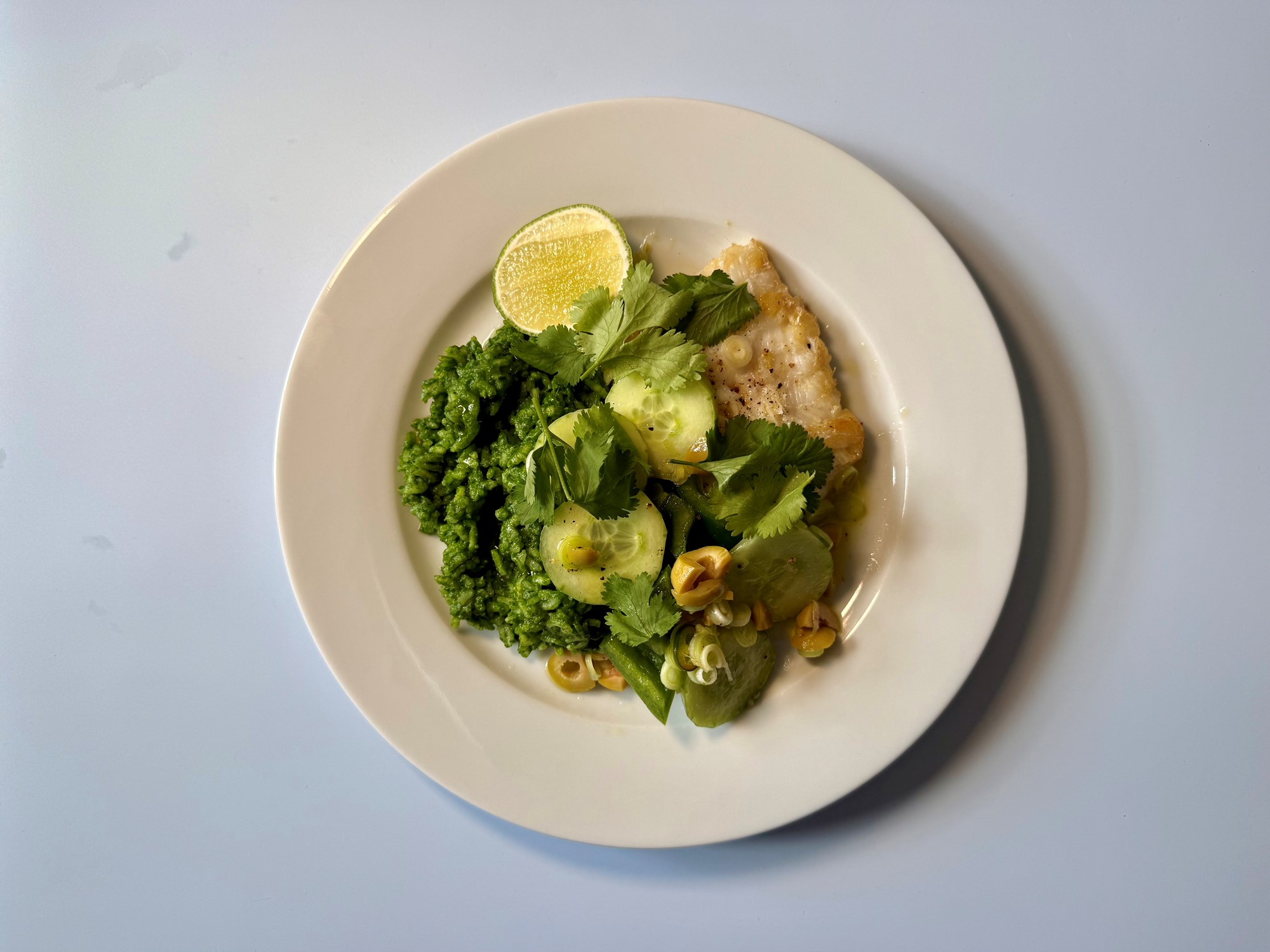 Stegt kulmule/hvilling med grønne ris