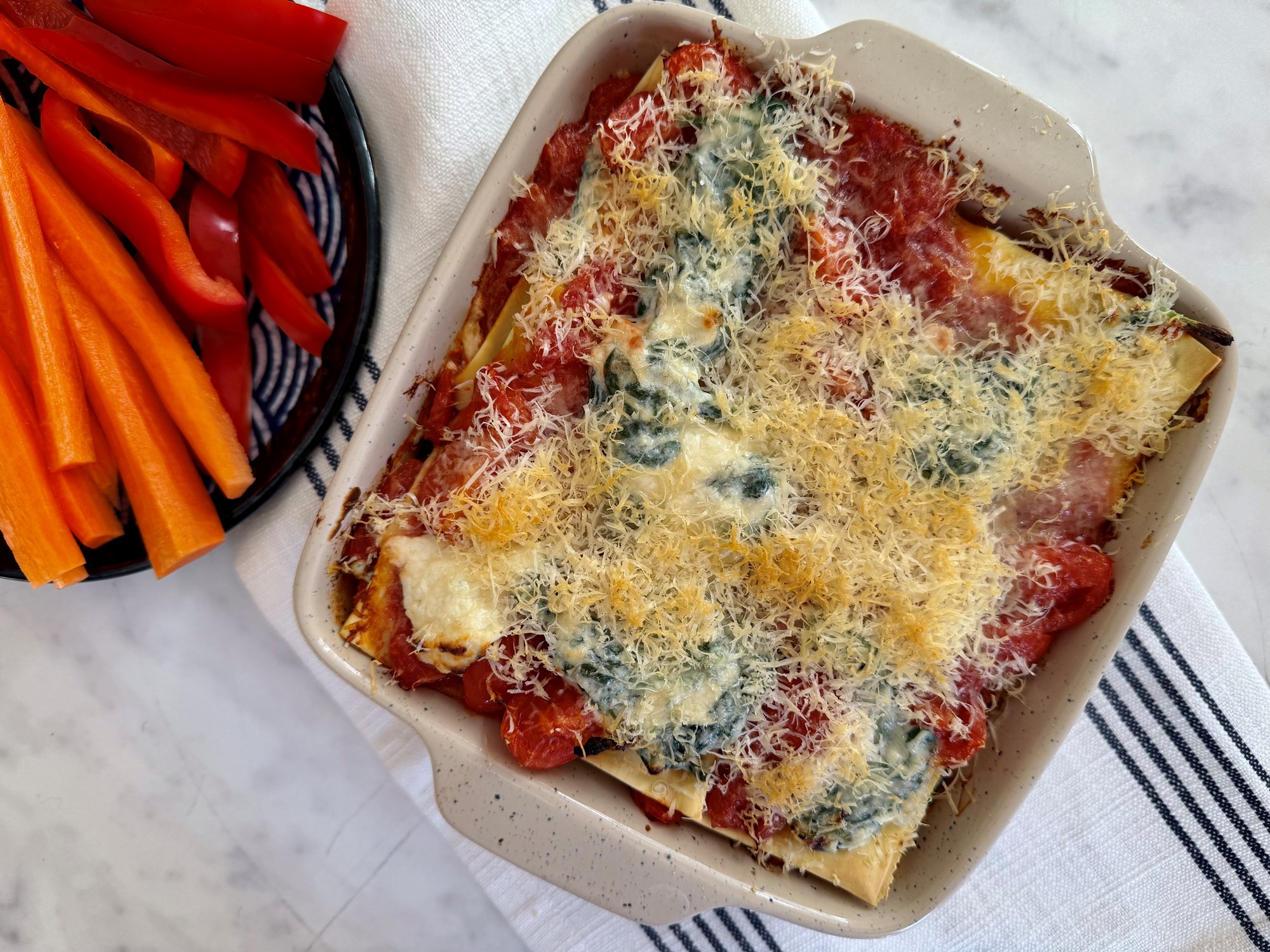 Nem lasagne med spinat, ricotta og parmesan
