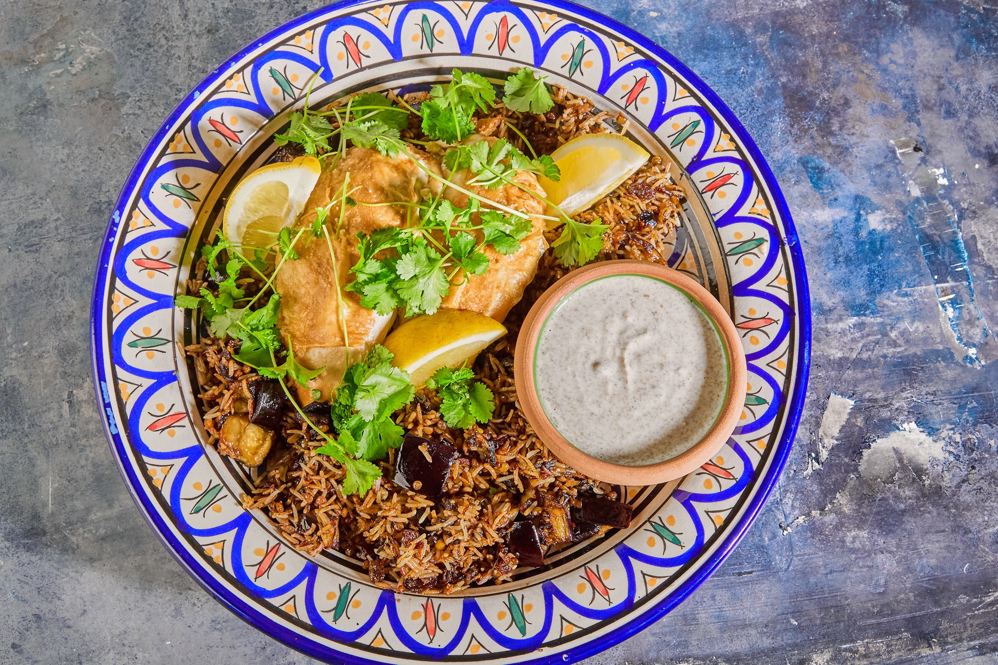 Mujaddara-kylling med aubergine