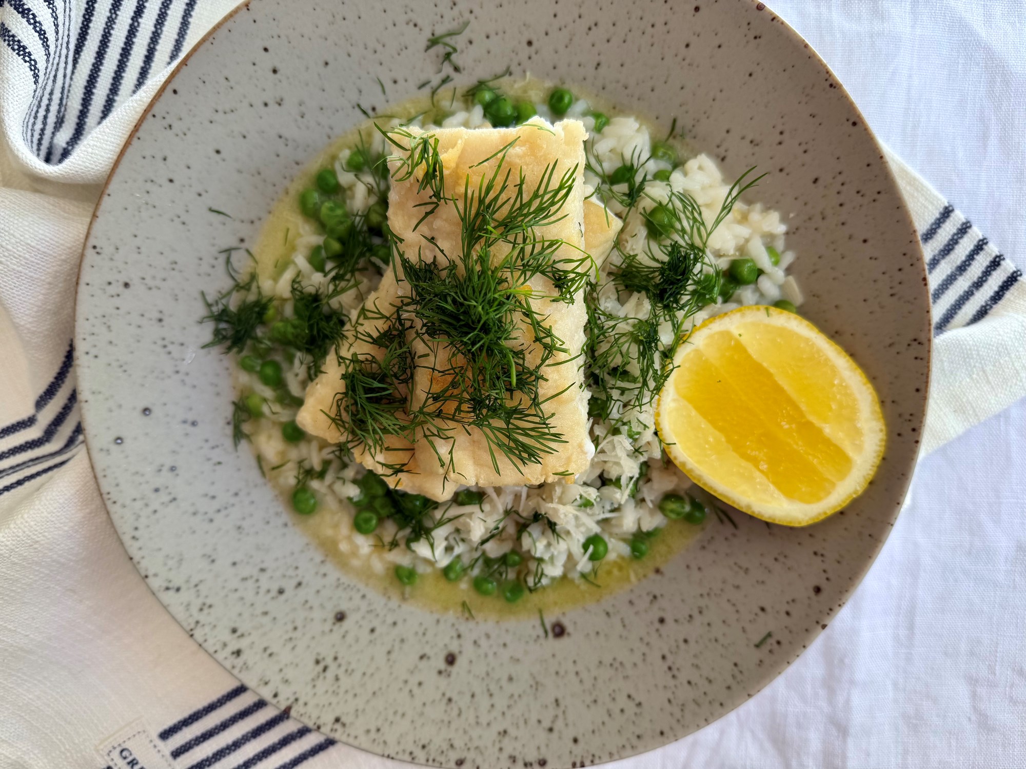 Stegt kuller/lyssej med risotto med ærter og parmesan
