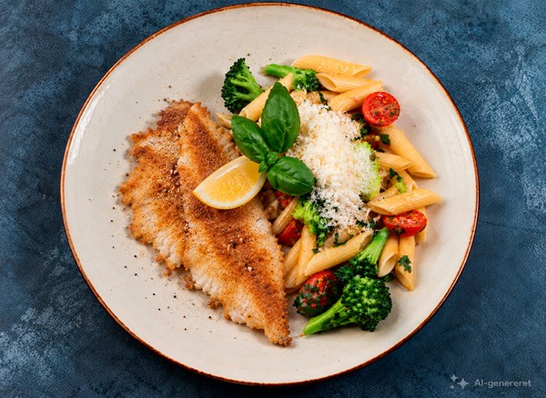 Stegt rødspættefilet med pasta og broccoli