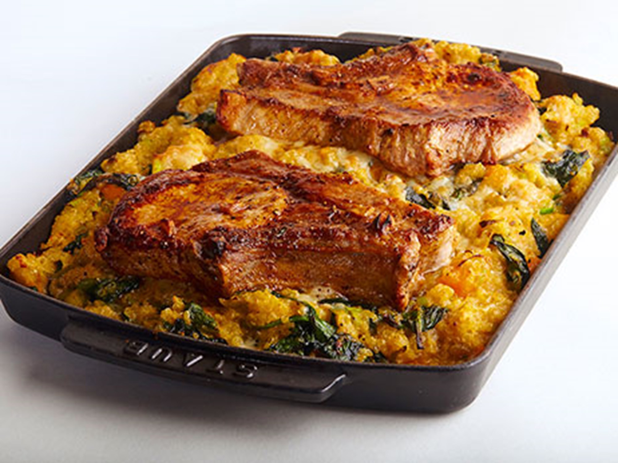 Svinekotelet med Texan Pork rub og bagt butternutsquash med quinoa og spinat