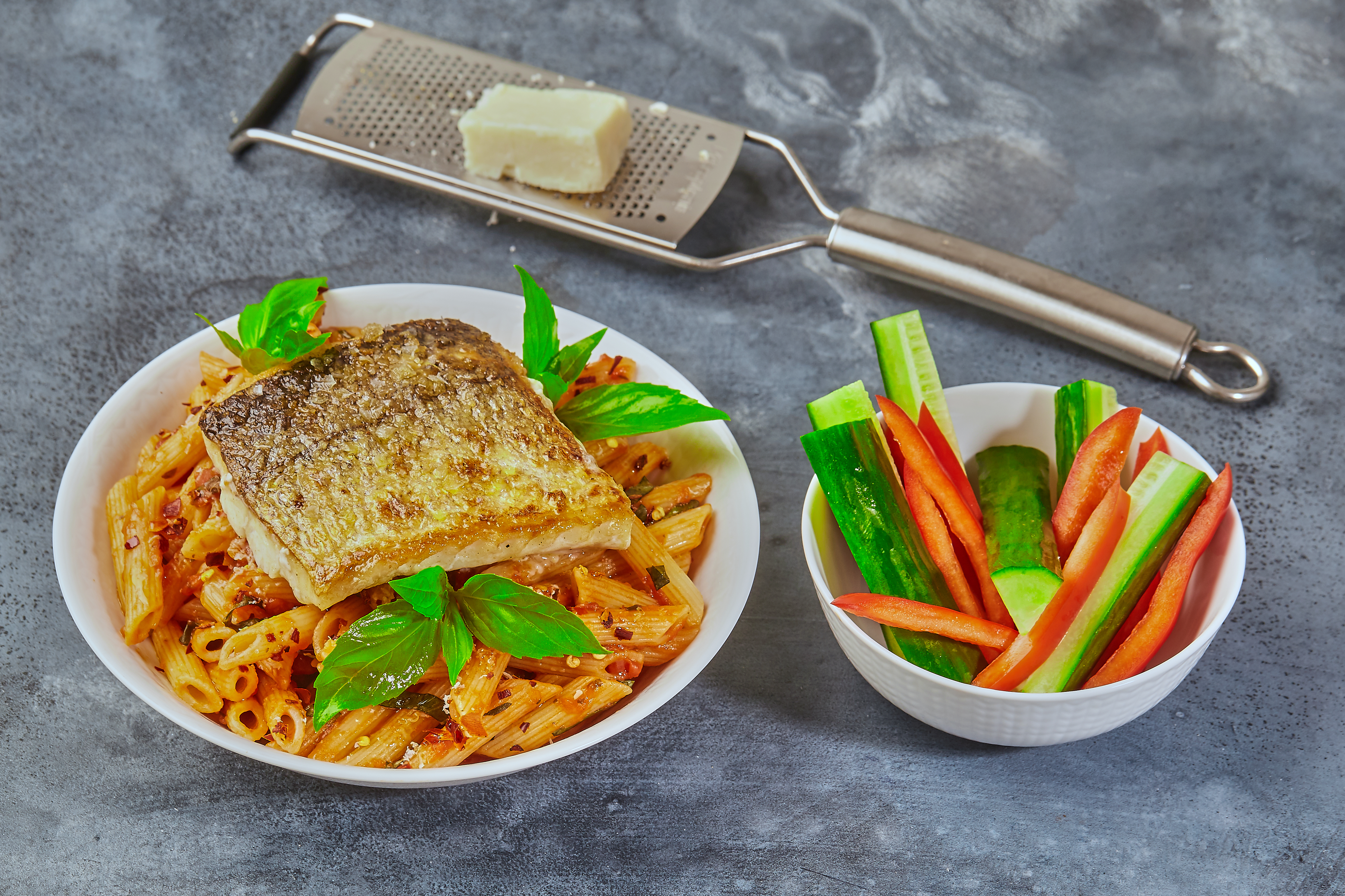 Kulmulefilet med pasta all'arrabbiata og gnavegrønt