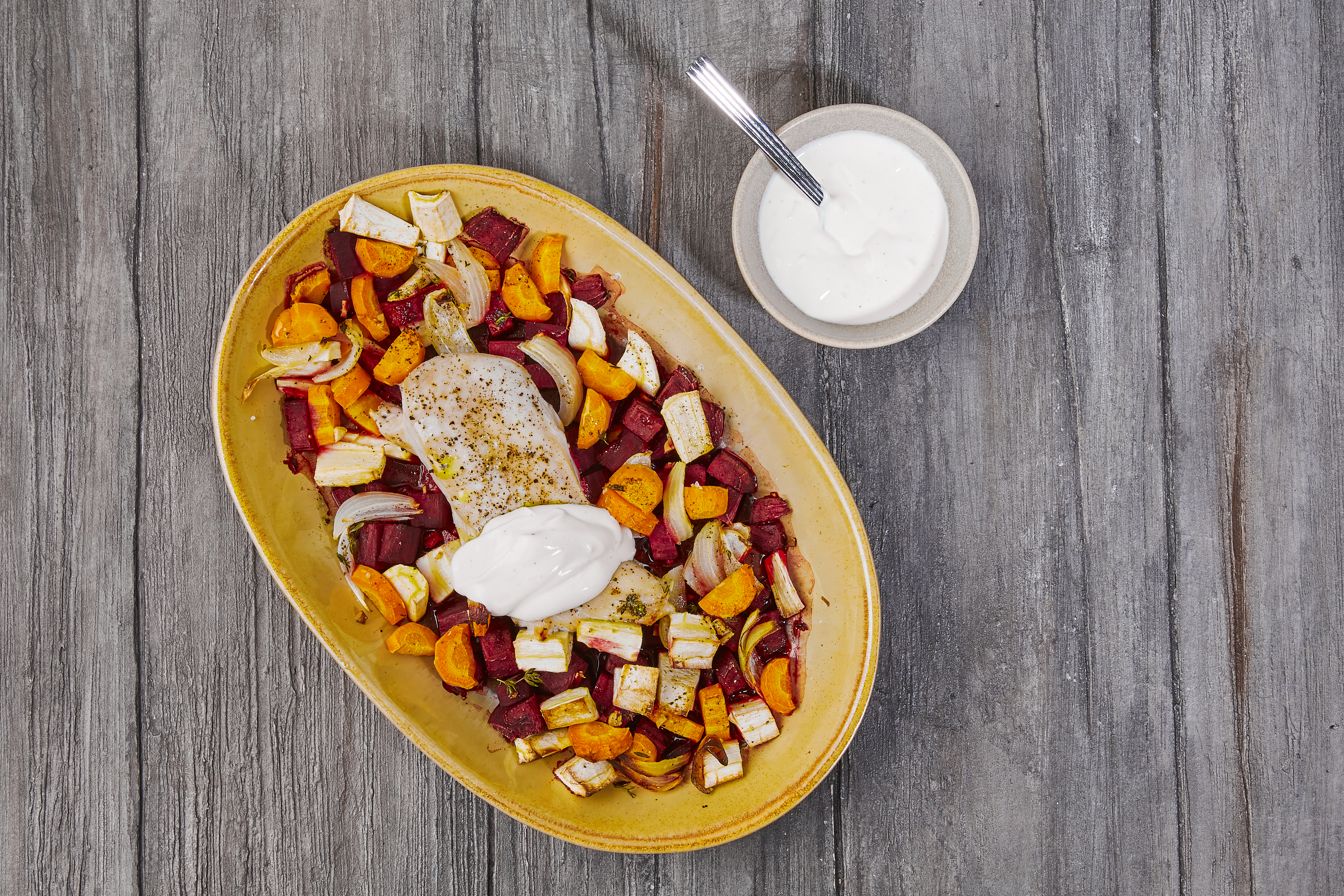 Rodfrugtfad med kyllingebryst