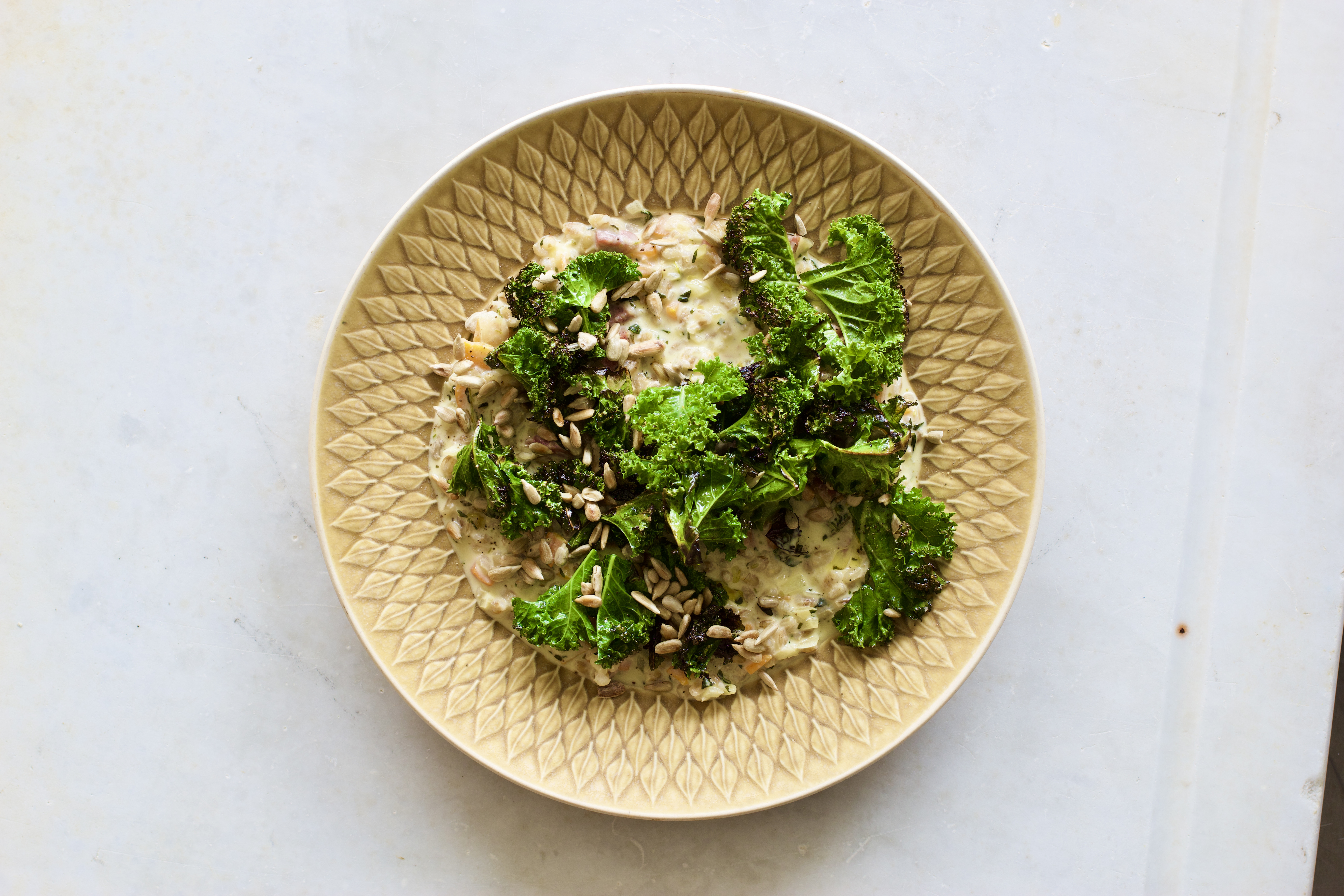 Speltrisotto med salame piccante og grønkål