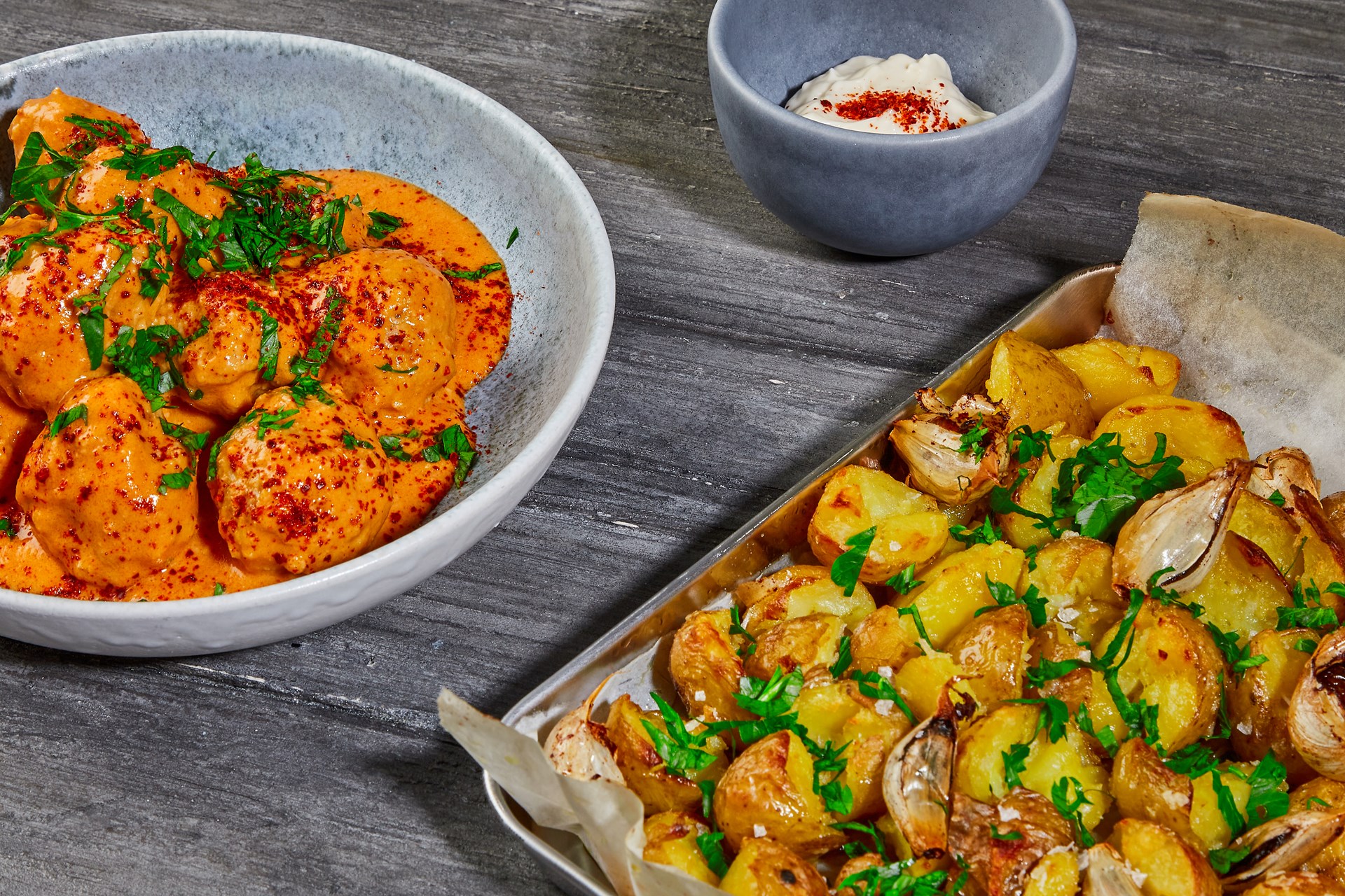Albondigas med rød mojo, patatas bravas & aioli Opskrift fra