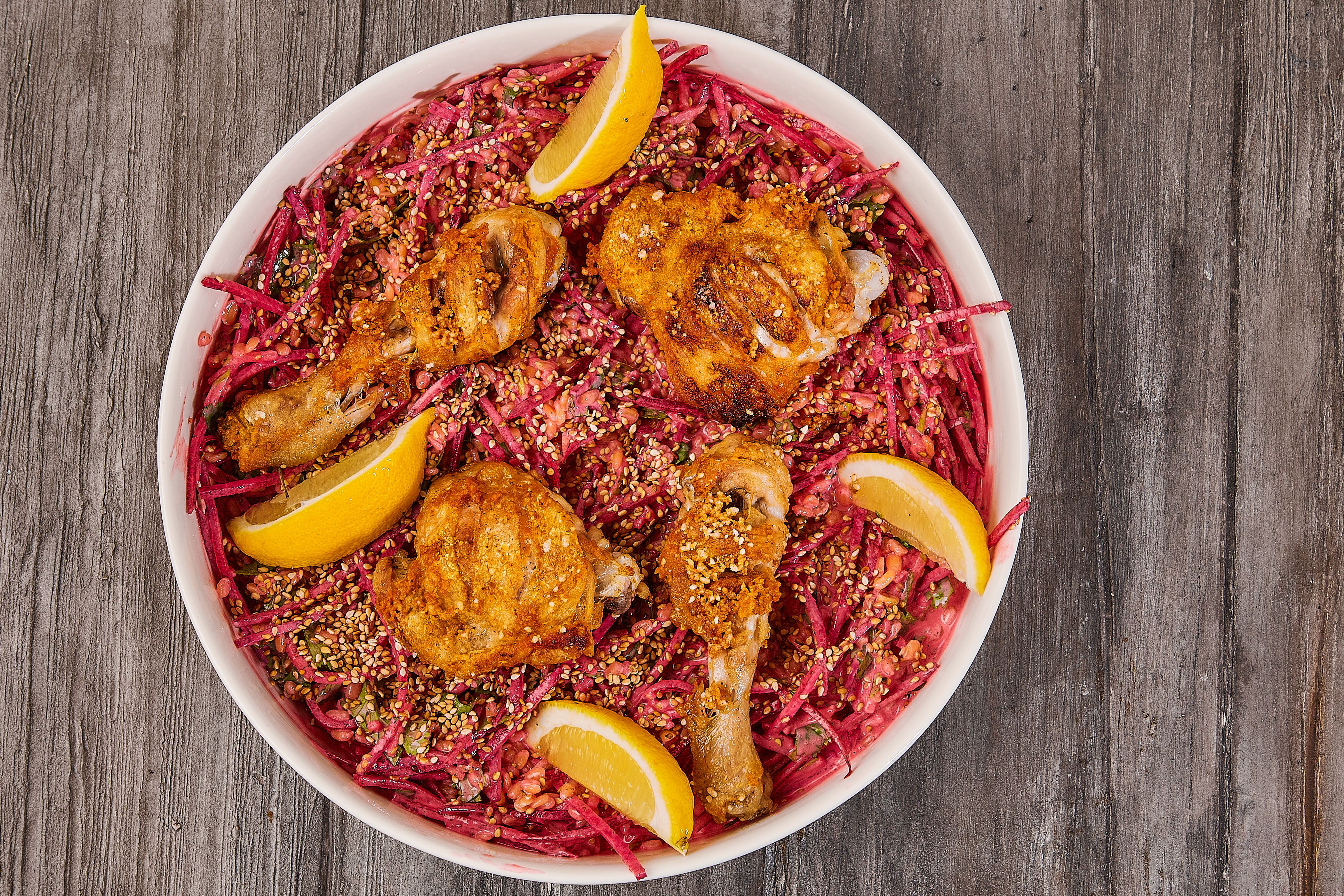 Kyllingelår med rødbeder & linser