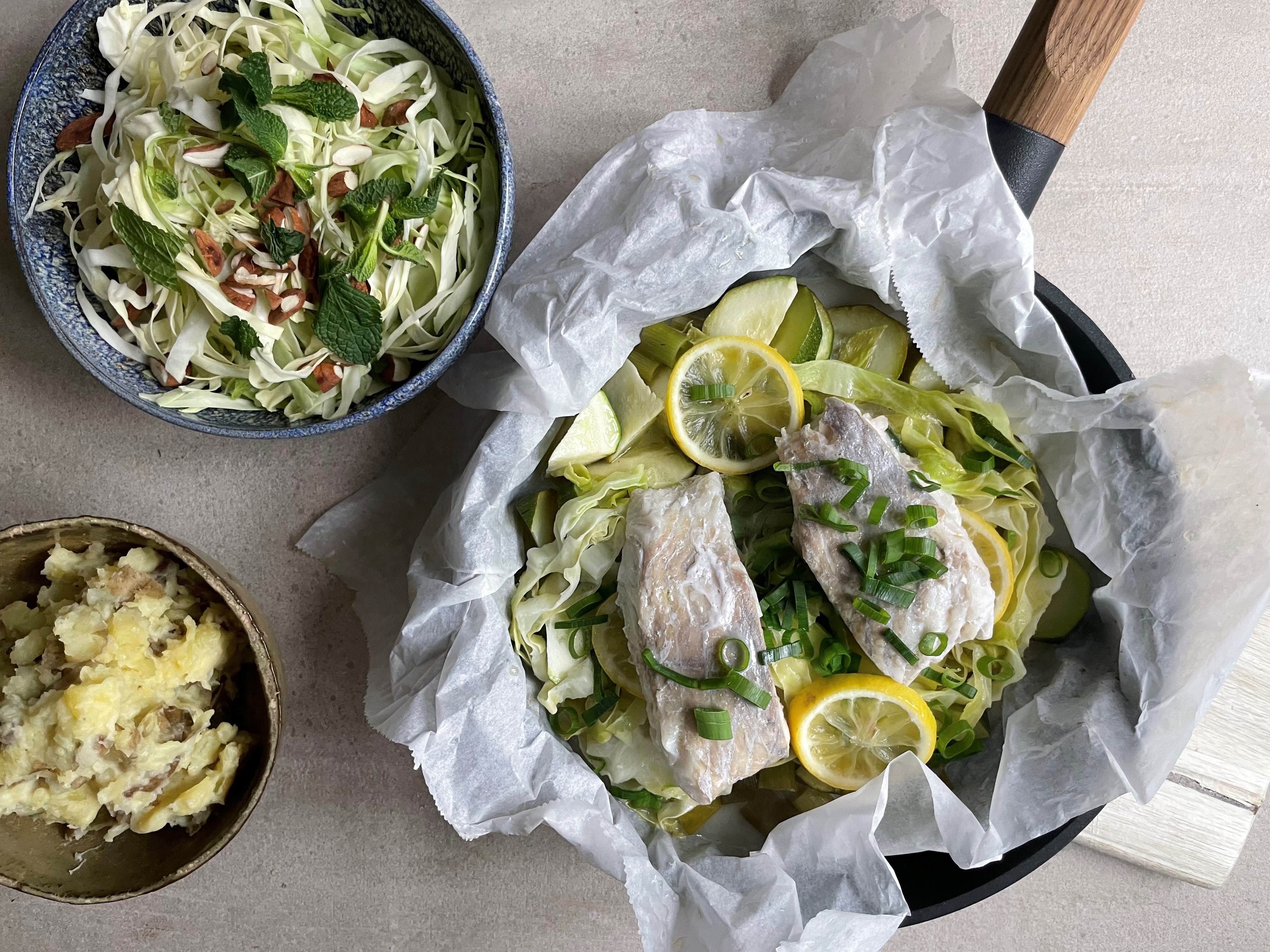 Mørksej en papilotte med rustik mos - Opskrift fra Skagenfood.dk